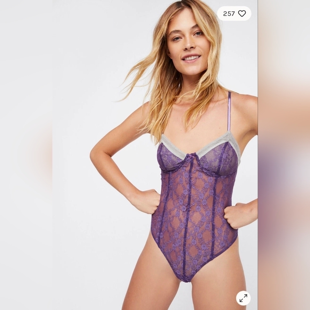 New Intimately Free People ‘Picture This’ Purple and Gray Lace Bodysuit